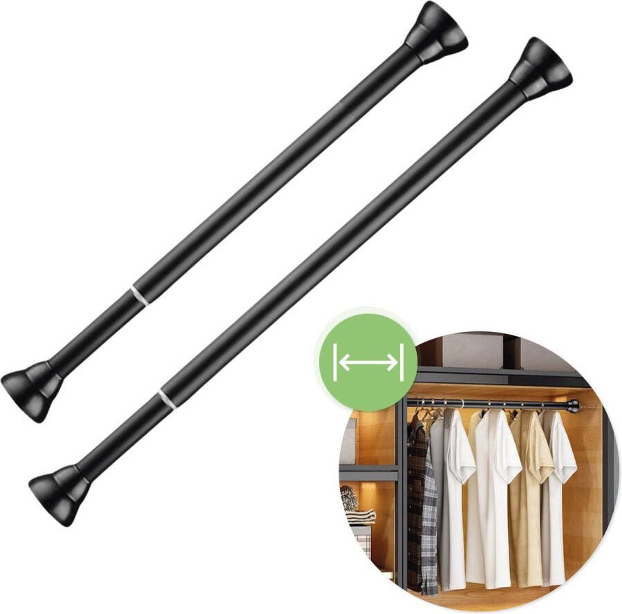 Skoov Luft Kledingroede Zonder Boren 70-120 cm Kledingstang Uitschuifbaar & Verstelbaar Rail Gordijnroede Kastroede Kledingstangen voor aan de muur Garderobe stang Rek Buis Zwart