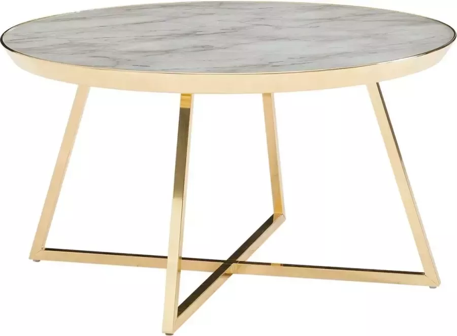 Sky Style Koffietafel Glazen en Metaal 76x76x41 cm met Marmer Look Wit Ronde Salontafel Tafel Woonkamer Moderne Lage Bijzettafel Woonkamertafel - Foto 1