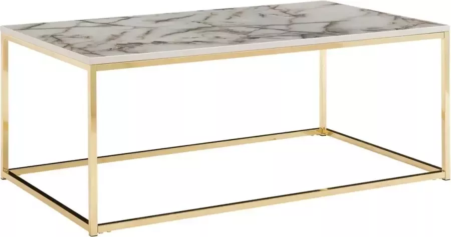 Sky Style Koffietafel 100x60x40 cm met Marmer Look Wit Goud Rechthoekige Salontafel Tafel Woonkamer Moderne Lage Bijzettafel Woonkamertafel