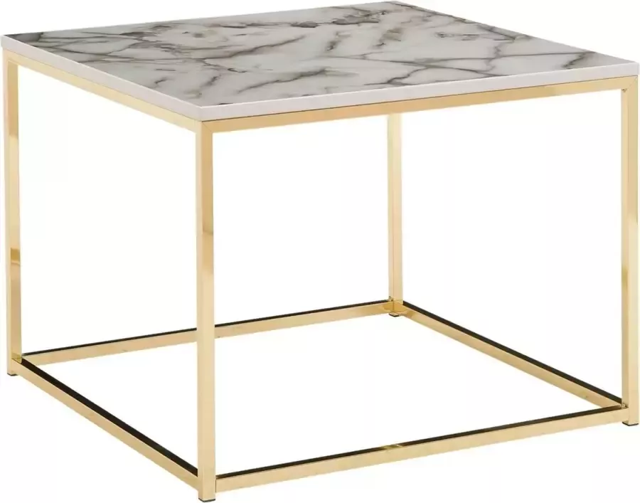 Sky Style Koffietafel 60x60x45 cm met Marmer Look Wit Goud Vierkante Salontafel Tafel Woonkamer Moderne Kleine Bijzettafel Woonkamertafel