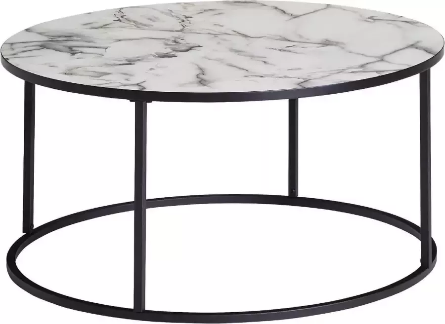 Sky Style salontafel rond 80x40x80 cm met marmerlook wit Salontafel met zwart metalen frame Moderne decoratieve tafel