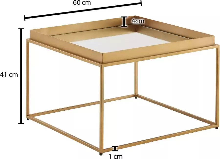 Sky Style Koffietafel Glas en Metaal 60x60x41 cm Salontafel Goud Tafel Woonkamer Vierkant Gespiegeld Woonkamertafel Modern Kleine Bijzettafel Spiegelglas