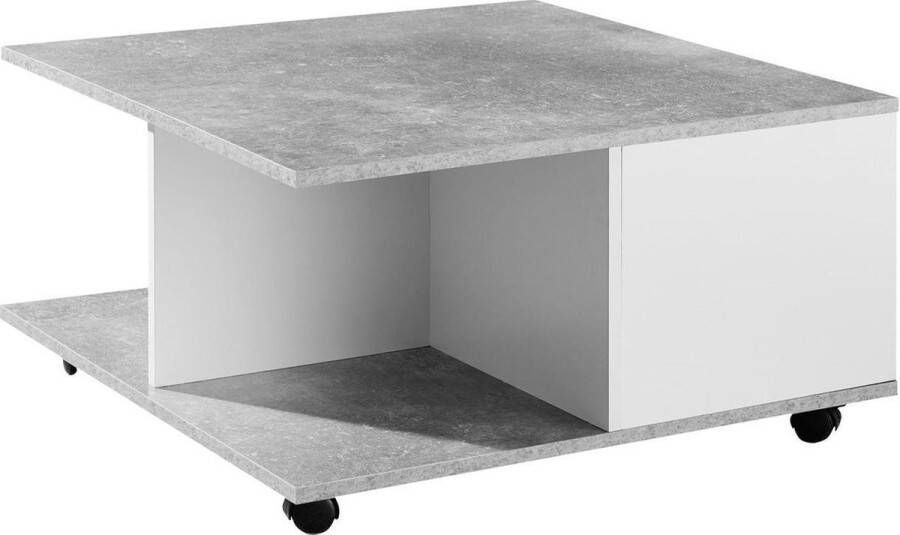 Sky Style design salontafel 70x70 cm cement grijs wit Salontafel met 2 laden Salontafel met wielen Tafel met 2 compartimenten