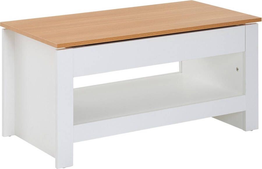 Sky Style design salontafel 85 X 47 X 45 cm wit eiken Woonkamertafel met opbergruimte Salontafel met opbergvak Modern Vierkante salontafel