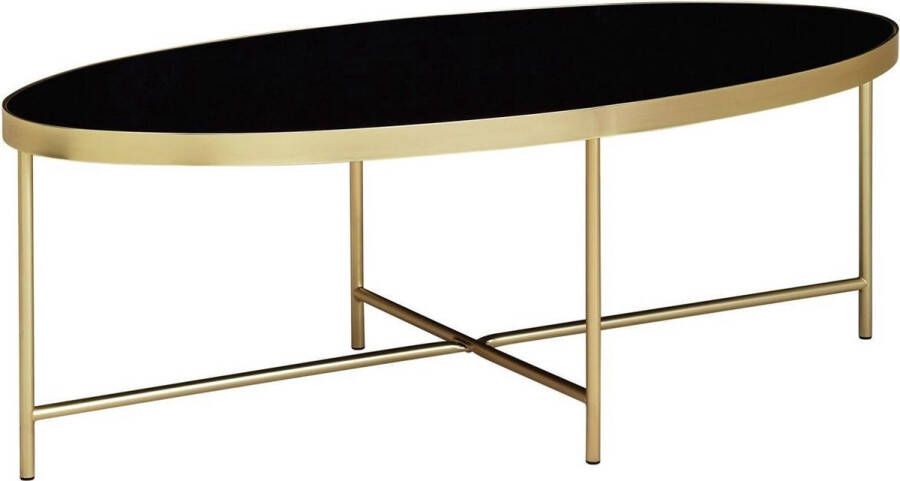Sky Style design salontafel glas zwart ovaal 110 x 56 cm met goud metaal Grote woonkamer tafel Lounge tafel glazen tafel