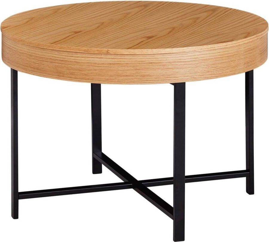 Sky Style design salontafel rond Ã˜ 69 cm met eiken look tafel met opbergruimte Lounge woonkamer tafel met metalen poten MDF bijzettafel
