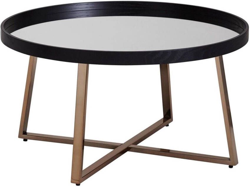Sky Style design salontafel rond Ã˜ 78 cm donker goud met spiegelglas Salontafel zwart metalen frame Grote bijzettafel