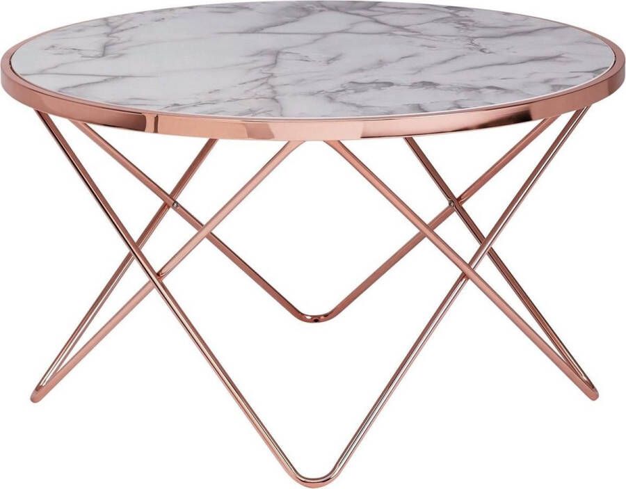 Sky Style design salontafel wit rond Ã˜85 cm koperen metalen frame Grote woonkamer tafel