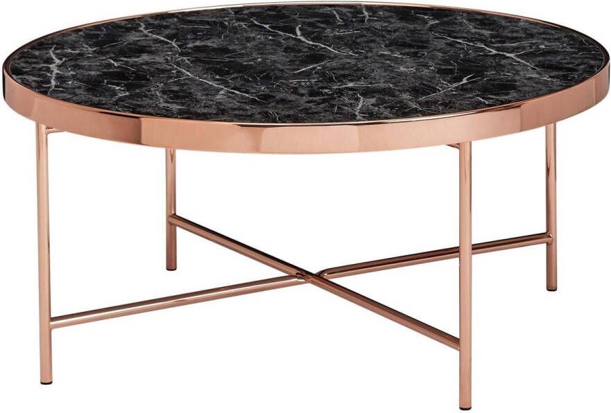 Sky Style design salontafel zwart rond Ã˜82 5 cm met koperen metalen frame Grote woonkamer tafel Lounge tafel