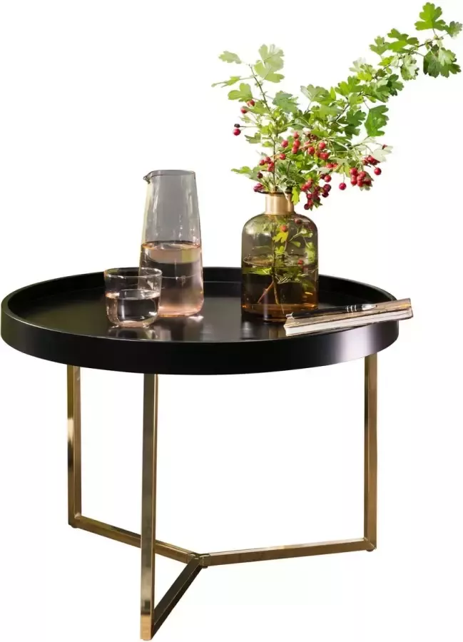 Sky Style Salontafel EVA 58 5x42x58 5cm zwart goud salontafel metaal rond Design retro salontafel modern Kleine loungetafel met metalen frame Ronde dienbladlijst met houten plaat - Foto 2
