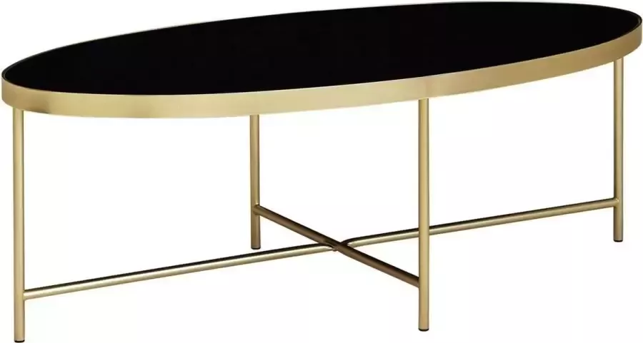 Sky Style design salontafel glas zwart ovaal 110 x 56 cm met goud metaal Grote woonkamer tafel Lounge tafel glazen tafel - Foto 2