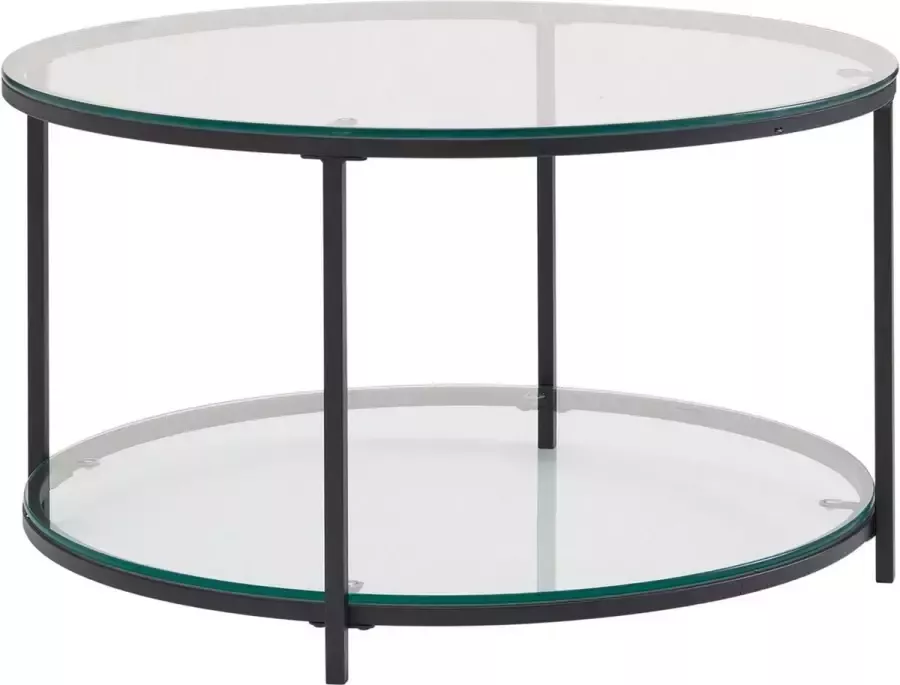 Sky Style Koffietafel Glazen en Metaal 80x80x45 cm Ronde Salontafel Tafel Woonkamer Moderne met Opbergruimte Lage Bijzettafel Woonkamertafel