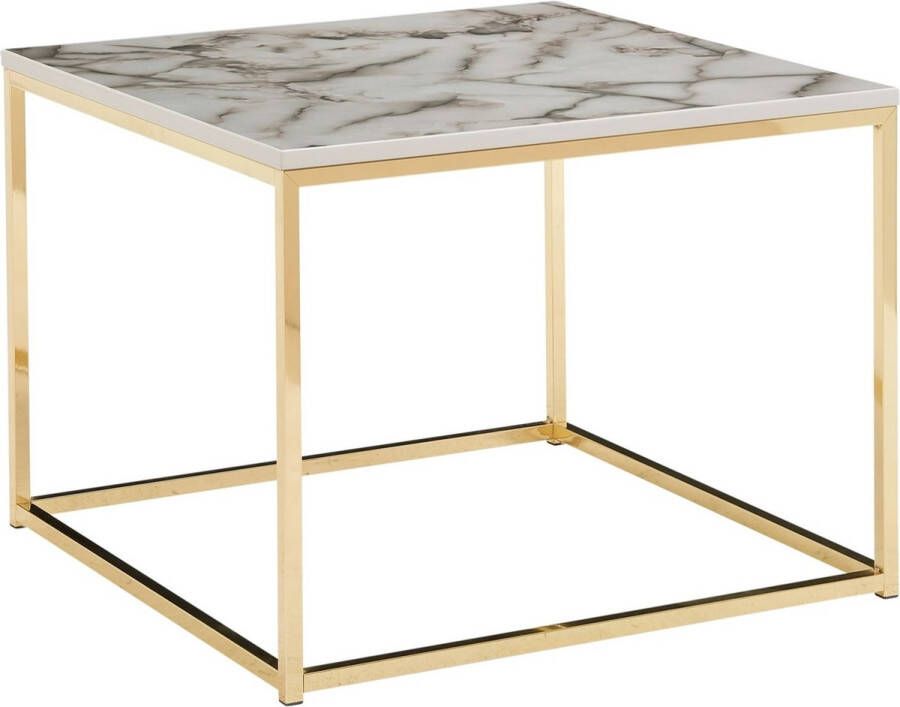 Sky Style Koffietafel 60x60x45 cm met Marmer Look Wit Goud Vierkante Salontafel Tafel Woonkamer Moderne Kleine Bijzettafel Woonkamertafel