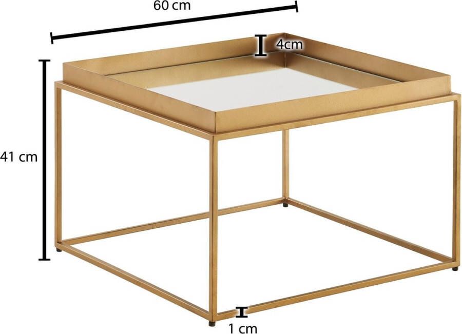 Sky Style Koffietafel Glas en Metaal 60x60x41 cm Salontafel Goud Tafel Woonkamer Vierkant Gespiegeld Woonkamertafel Modern Kleine Bijzettafel Spiegelglas