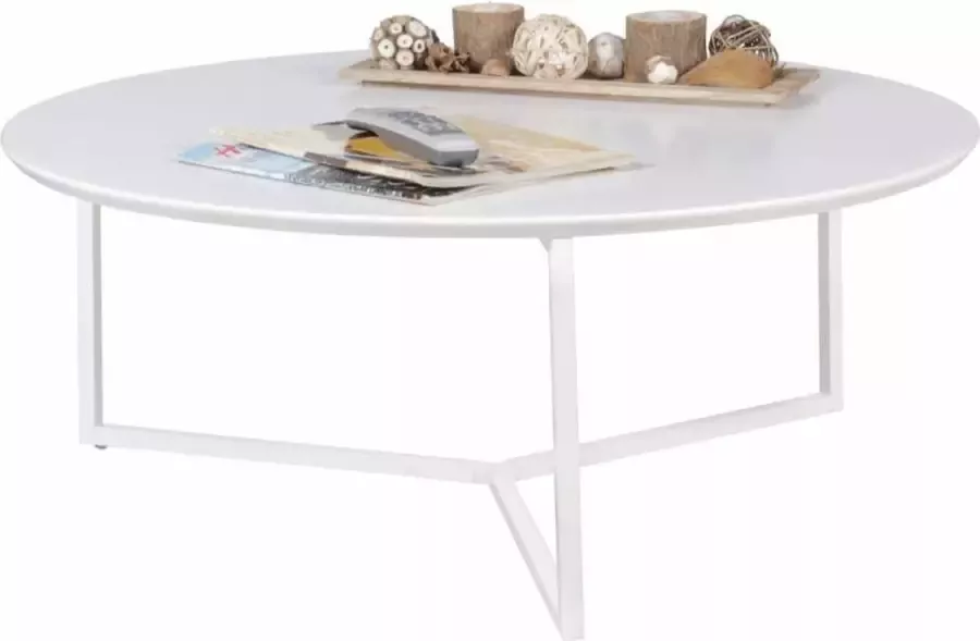 Sky Style ontwerp salontafel MDF hout wit mat metalen frame Ã¸ 80 cm Salontafel gelakte salontafel modern Salontafel ronde tafel Lounge - Foto 2