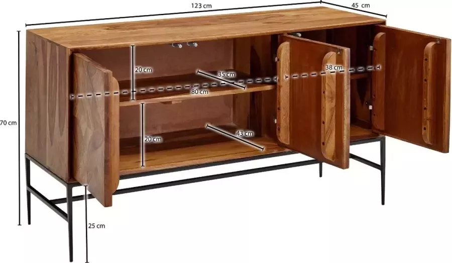 Ervesto dressoir 123x70x45 cm massief sheeshamhout metalen dressoir met deuren Industriële ladekast hout modern Staande kast woonkamer - Foto 2