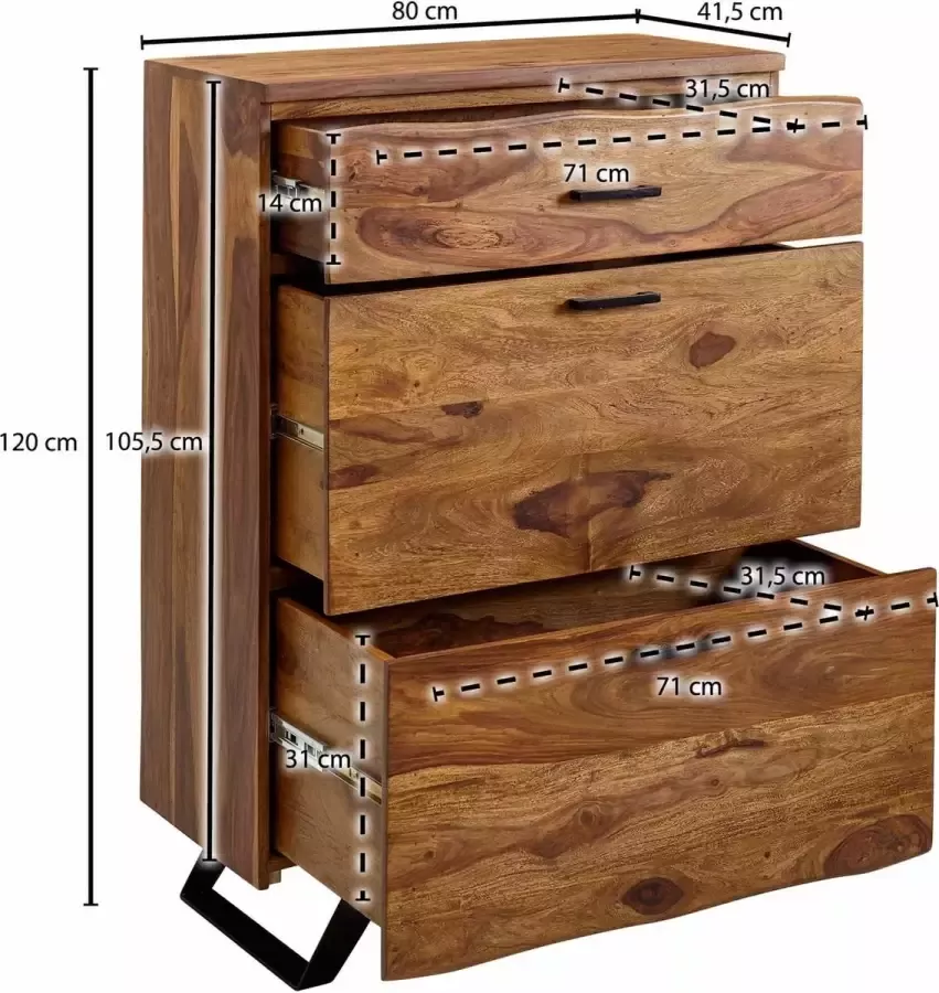 Sky Style Sheeshamhout Ladekast 80x120x41 5 cm massief sheesham hout