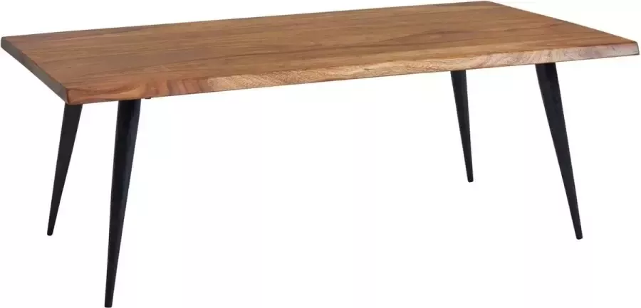 Sky Style Koffietafel Massief Sheesham-Hout en Metaal 110x60x40 cm Salontafel Bruin Vierkante Tafel Woonkamer Moderne met Boomrand Lage Bijzettafel Woonkamertafel