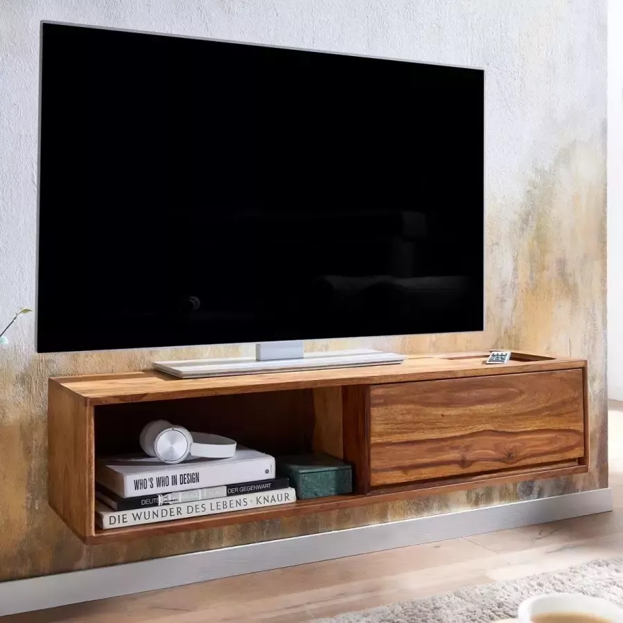 Sky Style HiFi Lowboard Hangend Sheesham Massief Hout 108x25x34 cm TV-Dressoir Design TV-Meubel Modern TV-Tafel Wand TV-Bord Woonkamer - Foto 2