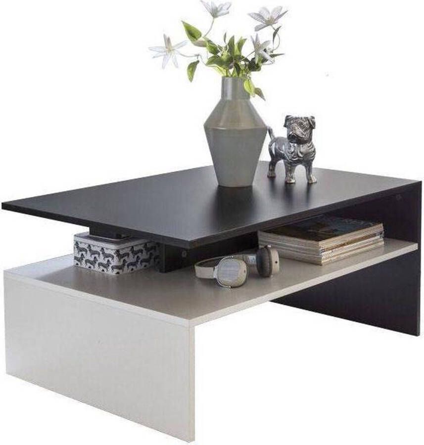 Sky Style MURPHY 90 x 42 x 60 cm met plank hout zwart wit Design salon salontafel tweedelig met opbergruimte Salontafel moderne salontafel Loungetafel groot & lang