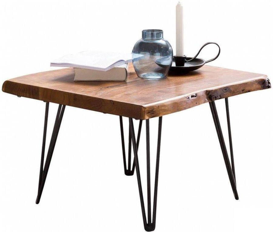 Sky Style ontwerp salontafel MAHILO massief houten tafel met Wane 56x38x51 cm Sheesham houten tafel met metalen poten Woonkamer tafel in een rustieke landelijke stijl