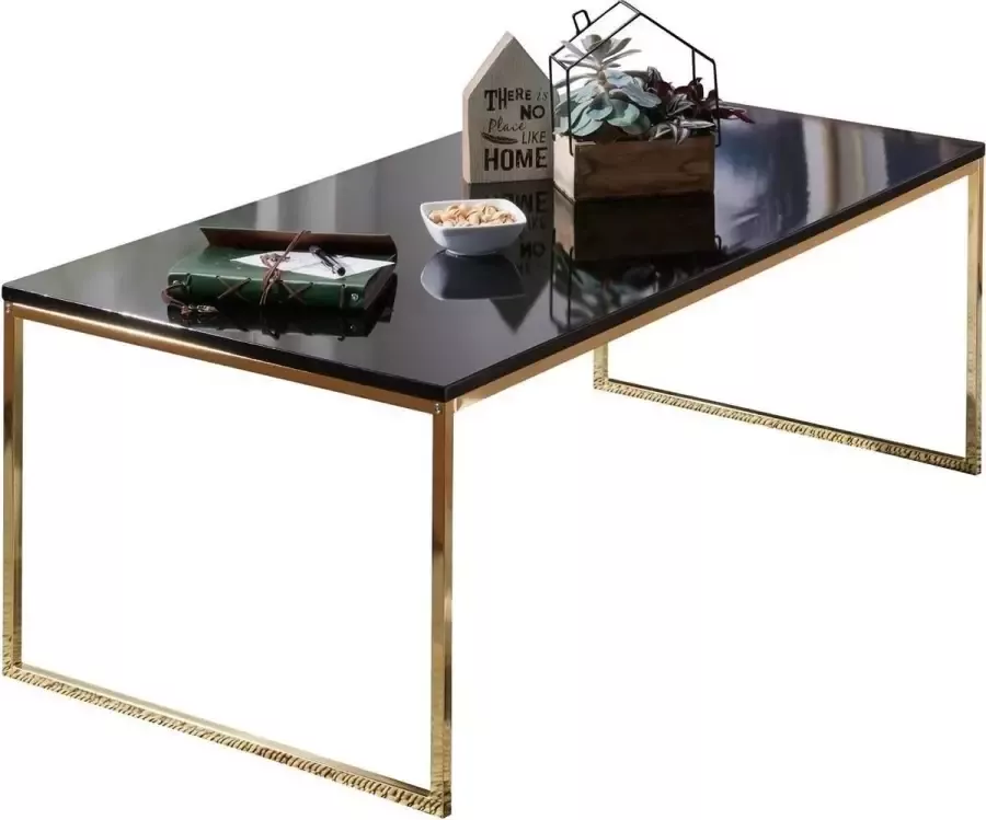 Sky Style salontafel RIVA 120x45x60 cm metalen houten zitbank zwart goud Design salontafel rechthoekig Stub tafel met metalen frame Koffietafel klein Woonkamer salontafel modern