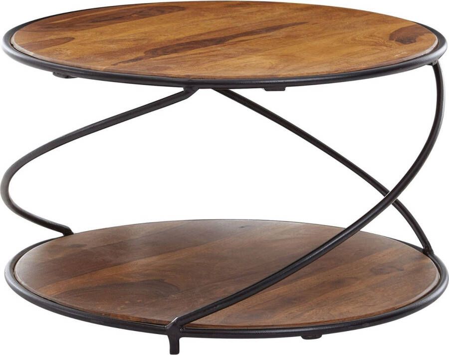 Sky Style salontafel 58x58x35 cm massief sheeshamhout metalen salontafel rond Design salontafel massief Kleine tafel bijzettafel woonkamer modern met opbergruimte