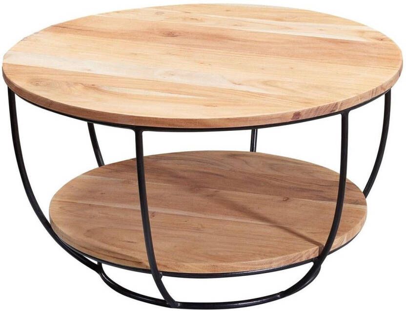 Sky Style salontafel 60x34 5x60 cm acacia massief houten metalen salontafel Design woonkamer tafel rond Lounge tafel Industrial Brown Tafel met plank