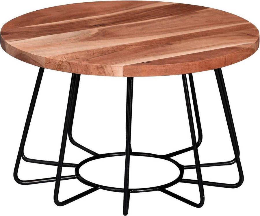 Sky Style salontafel 60x35x60 cm acacia massief hout metalen salontafel Woonkamertafel rond Salontafel massief Kleine design tafel woonkamer industrieel