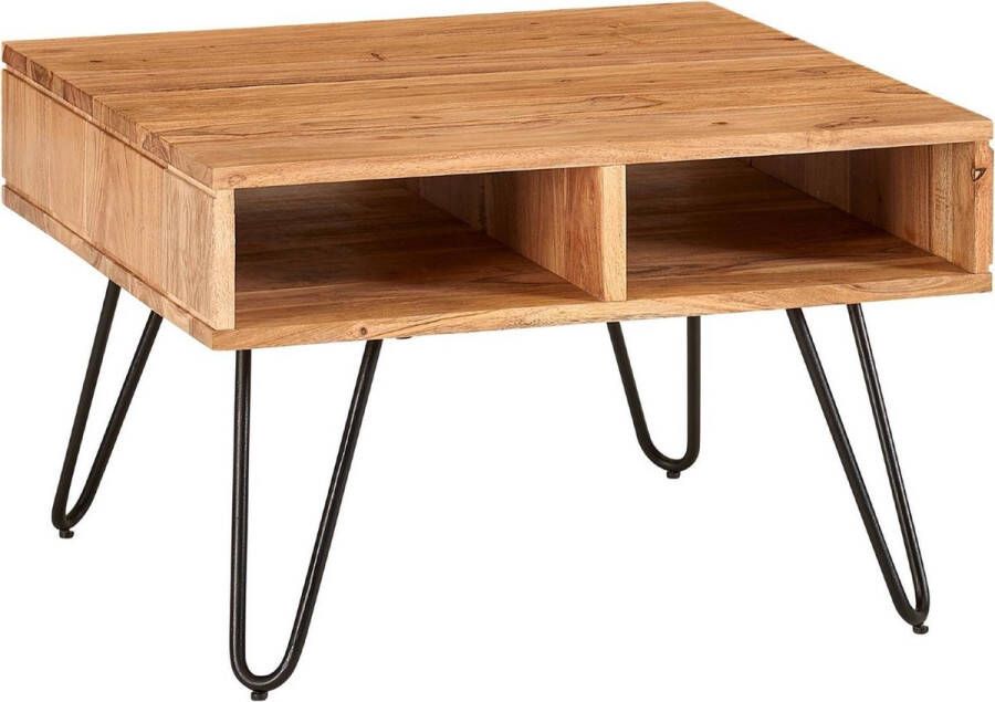 Sky Style salontafel 60x40x60 cm acacia massief hout metalen design salontafel hoekig Houten tafel met opbergruimte Salontafel hout vierkant bruin