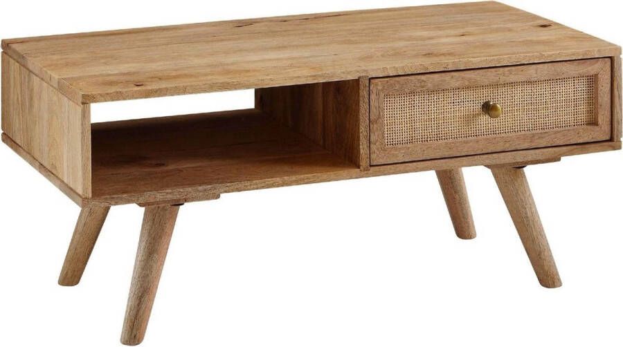 Sky Style salontafel 90x40x45 cm Mango massief houten salontafel rechthoekig Houten tafel met opbergruimte Salontafel met lade Tafel woonkamer solide