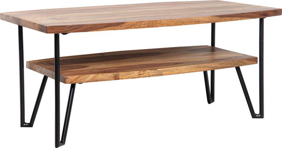 Sky Style Salontafel 90x50x40 cm Sheesham massief hout metaal Banktafel Rechthoekig Design woonkamertafel salontafel met opbergruimte Houten tafel woonkamer industrieel vierrond