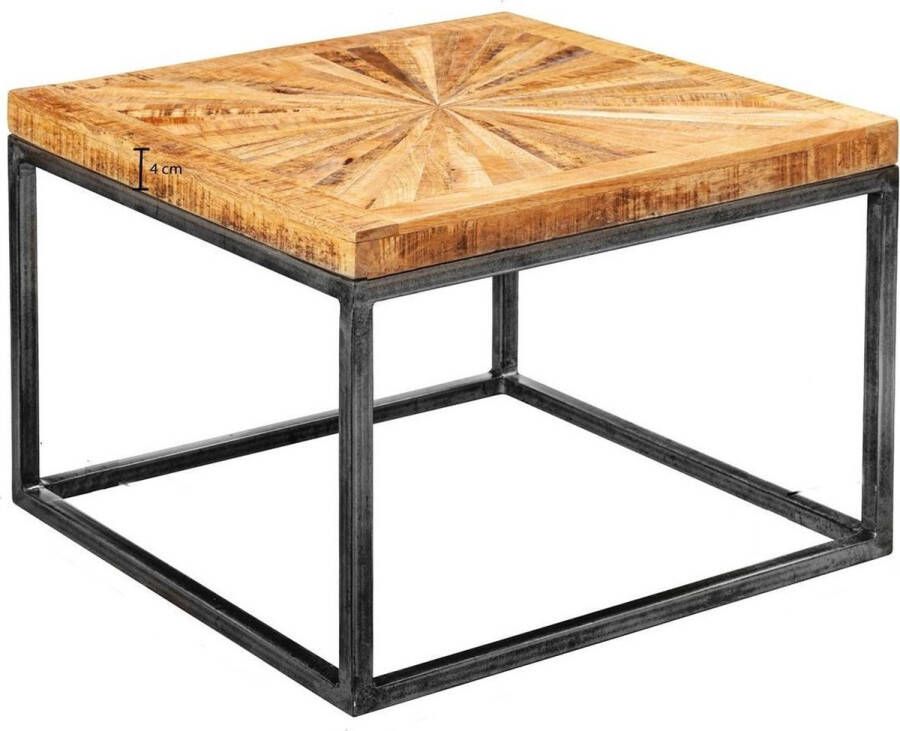 Sky Style salontafel mango massief hout 55x40x55 cm tafel met metalen onderstel Vierkante salontafel in industrieel design Stoere salontafel modern