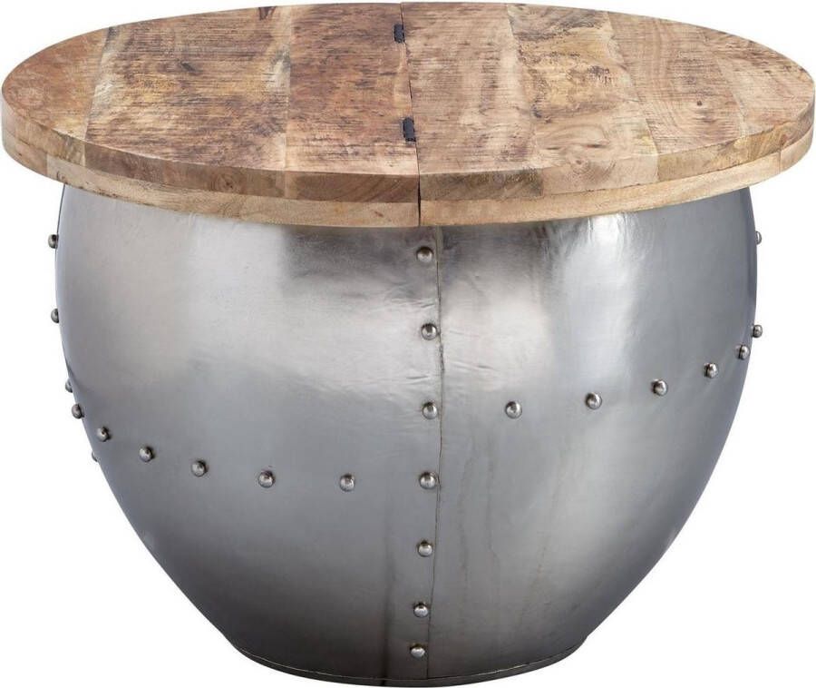 Sky Style salontafel Mango massief hout metaal 60x43x60 cm industriÃle stijl rond Design salontafel met opbergruimte Moderne salontafel zilver