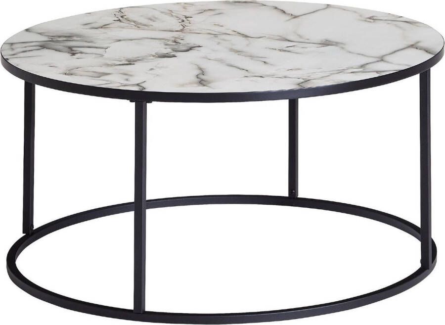 Sky Style salontafel rond 80x40x80 cm met marmerlook wit Salontafel met zwart metalen frame Moderne decoratieve tafel