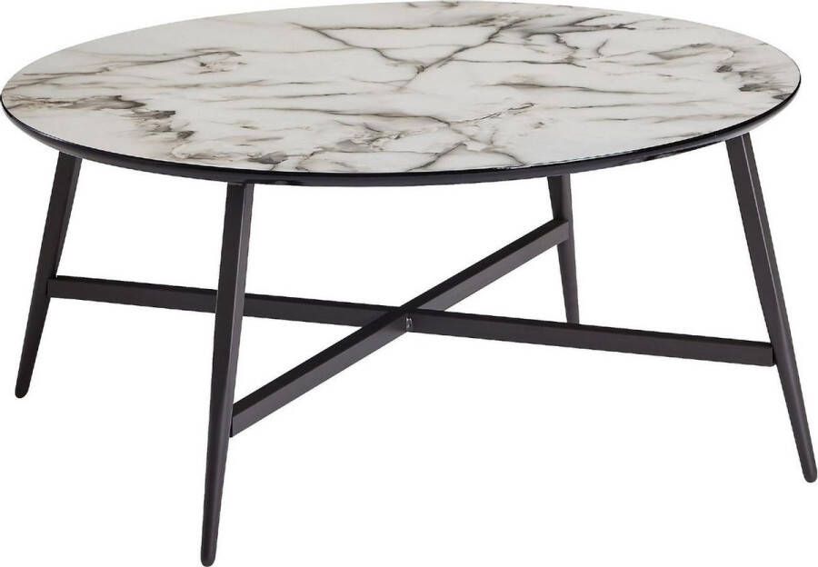Sky Style salontafel rond 88x37x88 cm met marmerlook wit Salontafel met metalen poten zwart Moderne decoratieve tafel
