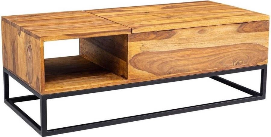 Sky Style salontafel Sheesham massief houten banktafel van 110x40x50 cm met metalen poten Salontafel tafelblad opvouwbaar Houten tafel industrieel ontwerp