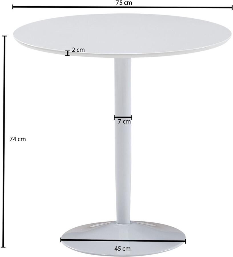Wohnling Eettafel rond wit 75 cm diameter WL6.504