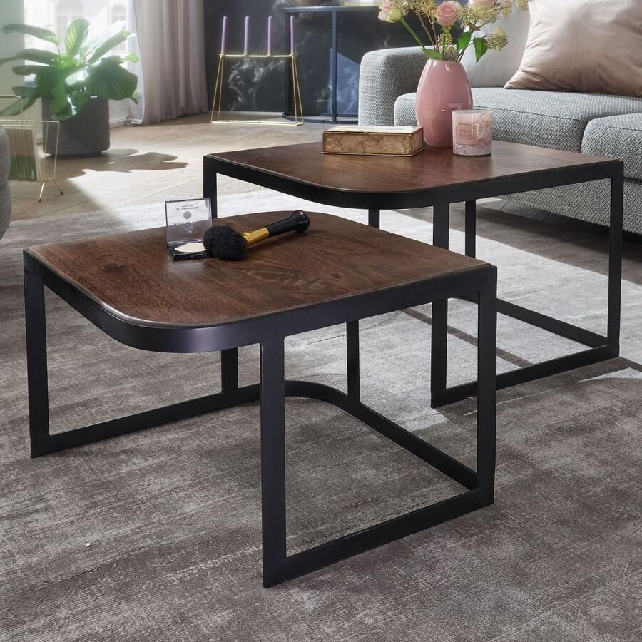 Wohnling Bijzettafelset mangohout zwart 60x40x60 cm WL6.341