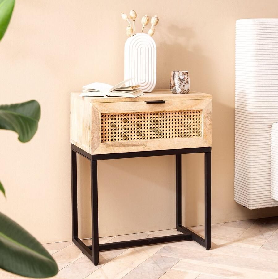 Sky Style Casiope Mango Hout Rattan Nachtkastje met Lade