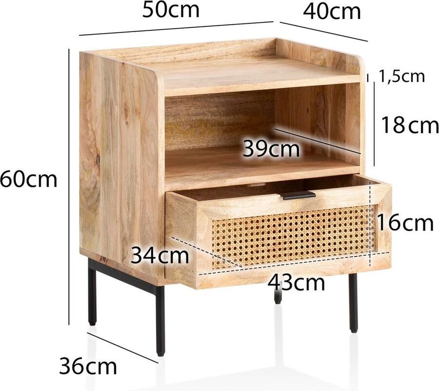 Sky Style Casiope Mango Rattan Nachtkastje met Lade