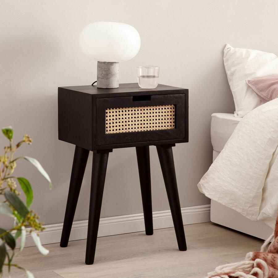 Sky Style Casiope Zwart Mango Rattan Nachtkastje