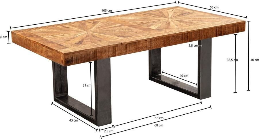 Sky Style moderne salontafel mango massief hout 105x40x55 cm tafel in industrieel design Salontafel met hout en metaal Rustieke salontafel - Foto 2