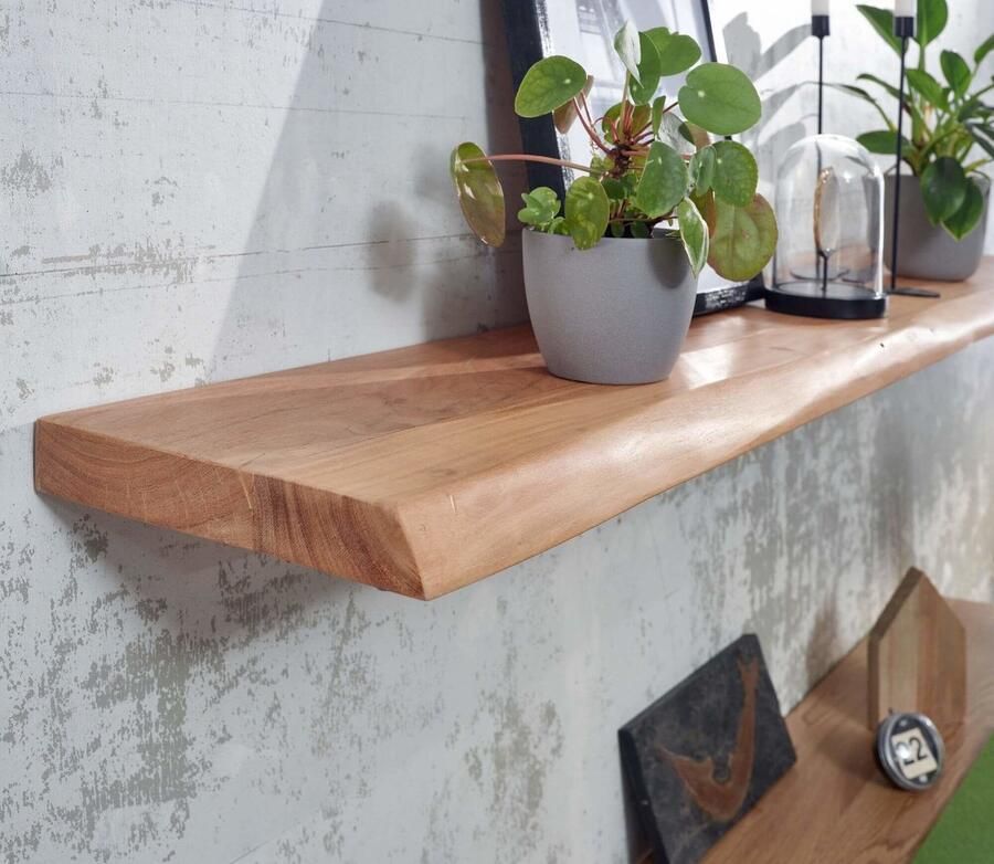 Wohnling Wandplank 160 cm Acacia Massief Hout met Boomrand Hangplank Modern | Muurplank Hangende Plank | Plank voor de Wand Zwevend WL6.517 - Foto 2