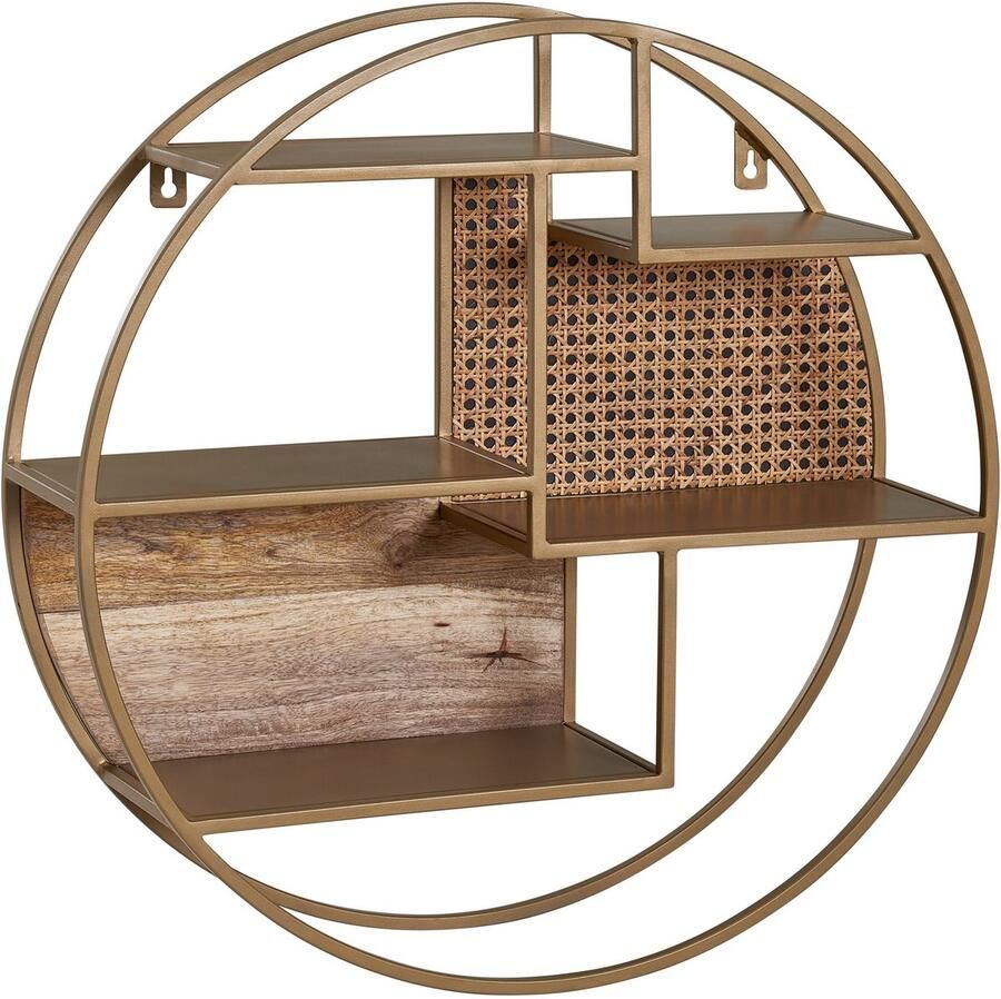 Wohnling rotan 62x62x17 cm hangplank massief hout metaal industrieel | Hangplank rond wand | Plank hangende open woonkamer WL6.476
