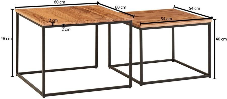 Wohnling Bijzettafelset acacia 60x46x60 cm - Foto 2
