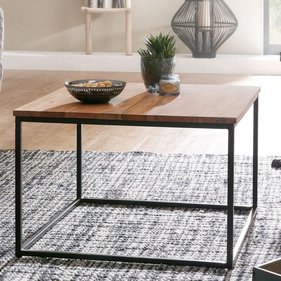 Sky Style salontafel 60x60x41 cm massief houten metalen salontafel acacia IndustriÃle kamertafel Houten tafel salontafel massief Tafel woonkamer