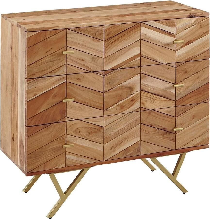 Ervesto dressoir 90x86 5x40 cm massief acaciahout metalen dressoir Ladekast met 3 lades Hoge ladekast van massief hout Staande kast woonkamer