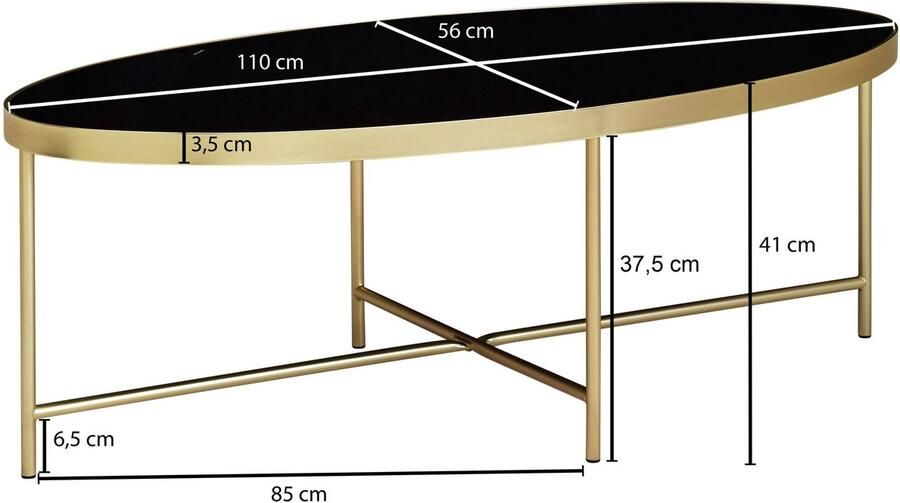Sky Style design salontafel glas zwart ovaal 110 x 56 cm met goud metaal Grote woonkamer tafel Lounge tafel glazen tafel - Foto 2
