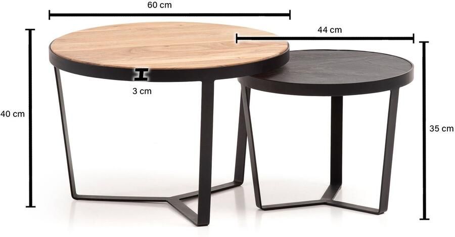 Sky Style Harmony Ronde Salontafel Set Acacia Steen - Foto 2
